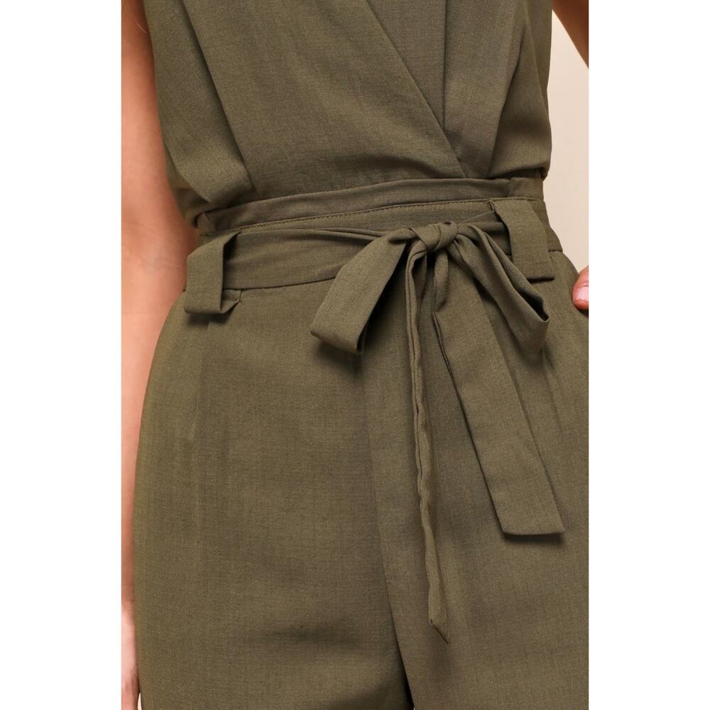 Lulu’s In The City Olive Surplice Sleeveless Jumpsuit M NWT - Picture 4 of 11